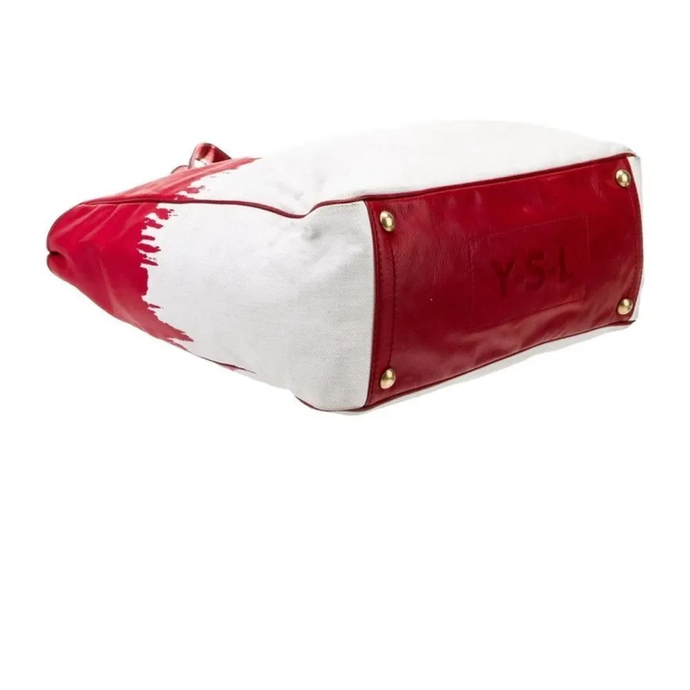 Yves Saint Laurent Rive Gauche Red and White Tote - Picture 4 of 12